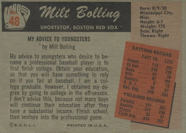 1955 Bowman #48 Milt Bolling Back