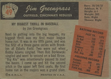 1955 Bowman #49 Jim Greengrass Back