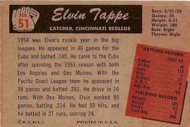 1955 Bowman #51 Elvin Tappe Back