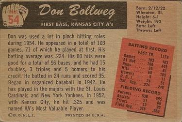 1955 Bowman #54 Don Bollweg Back