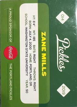 2019 Portland Pickles #014 Zane Mills Back