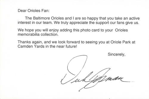 1993 Baltimore Orioles Photocards #NNO Dick Bosman Back