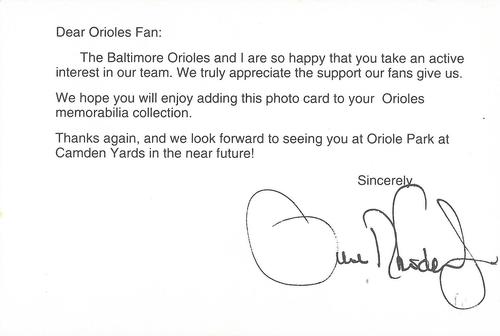 1993 Baltimore Orioles Photocards #NNO Arthur Rhodes Back