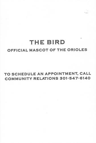 1993 Baltimore Orioles Photocards #NNO The Bird Back