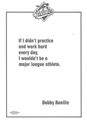 1996 Baltimore Orioles Photocards #NNO Bobby Bonilla Back
