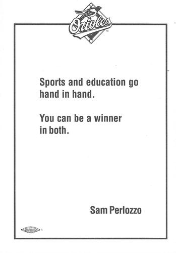 1996 Baltimore Orioles Photocards #NNO Sam Perlozzo Back