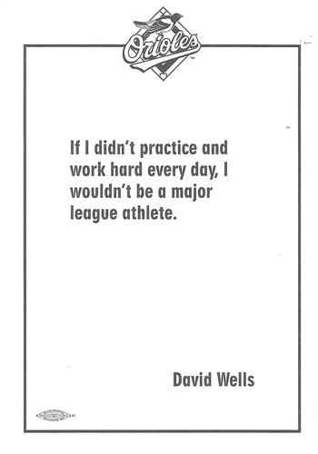 1996 Baltimore Orioles Photocards #NNO David Wells Back