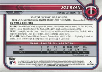 2022 Bowman Chrome Sapphire Edition - Aqua #8 Joe Ryan Back