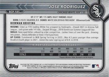 2022 Bowman Chrome Sapphire Edition - Prospects #BCP-185 Jose Rodriguez Back