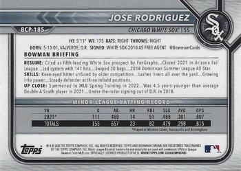 2022 Bowman Chrome Sapphire Edition - Prospects Orange #BCP-185 Jose Rodriguez Back
