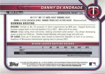 2022 Bowman Chrome Sapphire Edition - Prospects Yellow #BCP-156 Danny De Andrade Back