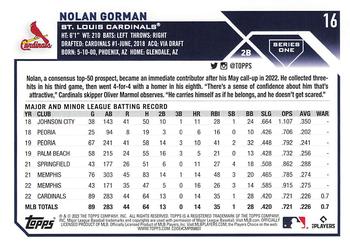 2023 Topps 1st Edition #16 Nolan Gorman Back