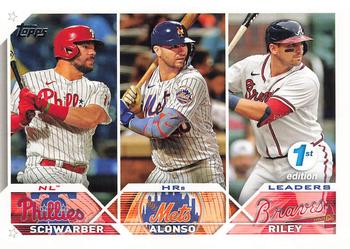 2023 Topps 1st Edition #178 NL HRs Leaders (Kyle Schwarber / Pete Alonso / Austin Riley) Front