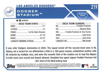 2023 Topps 1st Edition #219 Los Angeles Dodgers Back