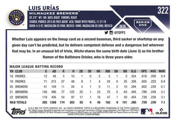 2023 Topps 1st Edition #322 Luis Urias Back