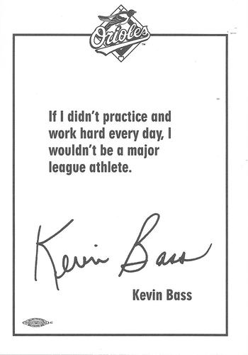 1995 Baltimore Orioles Photocards #NNO Kevin Bass Back