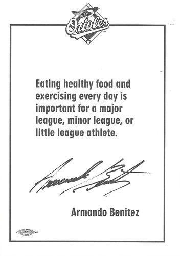 1995 Baltimore Orioles Photocards #NNO Armando Benitez Back