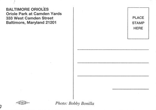 1995 Baltimore Orioles Photocards #NNO Bobby Bonilla Back