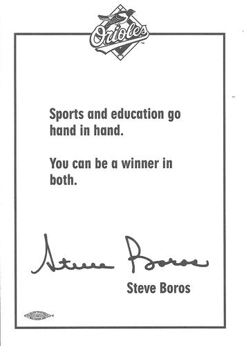 1995 Baltimore Orioles Photocards #NNO Steve Boros Back