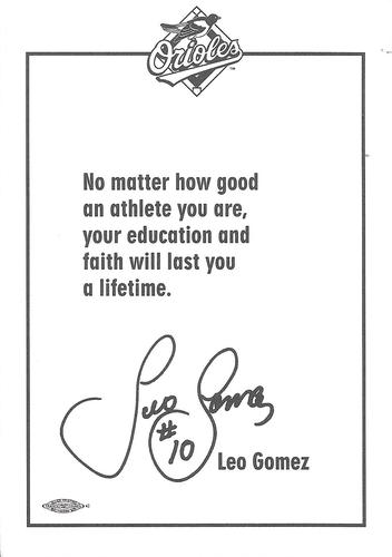 1995 Baltimore Orioles Photocards #NNO Leo Gomez Back