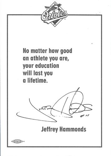 1995 Baltimore Orioles Photocards #NNO Jeffrey Hammonds Back