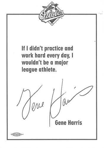 1995 Baltimore Orioles Photocards #NNO Gene Harris Back
