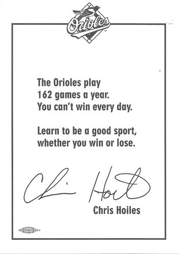 1995 Baltimore Orioles Photocards #NNO Chris Hoiles Back