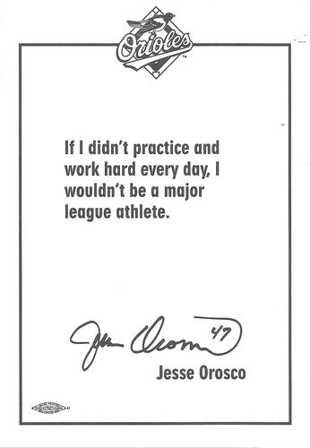 1995 Baltimore Orioles Photocards #NNO Jesse Orosco Back