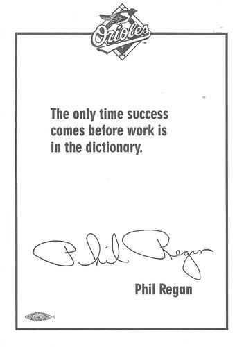 1995 Baltimore Orioles Photocards #NNO Phil Regan Back