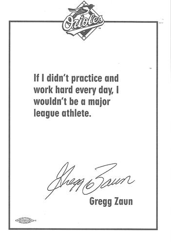 1995 Baltimore Orioles Photocards #NNO Gregg Zaun Back