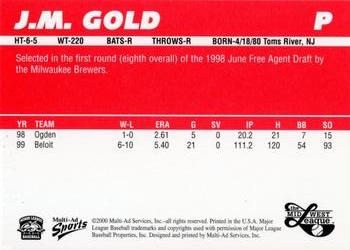 2000 Multi-Ad Midwest League Top Prospects (Unnumbered) #NNO J.M. Gold Back