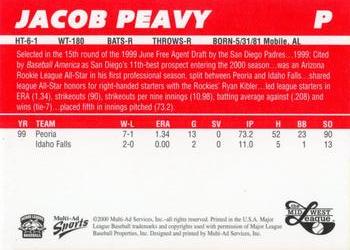 2000 Multi-Ad Midwest League Top Prospects (Unnumbered) #NNO Jacob Peavy Back