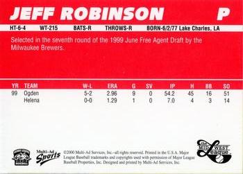 2000 Multi-Ad Midwest League Top Prospects (Unnumbered) #NNO Jeff Robinson Back
