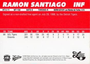 2000 Multi-Ad Midwest League Top Prospects (Unnumbered) #NNO Ramon Santiago Back