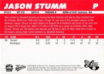 2000 Multi-Ad Midwest League Top Prospects (Unnumbered) #NNO Jason Stumm Back