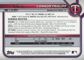 2022 Bowman Draft Sapphire Edition #BDC-8 Connor Prielipp Back
