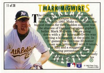 1994 Fleer - Team Leaders #11 Mark McGwire Back