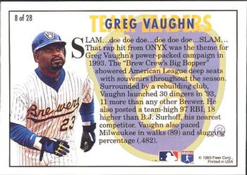 1994 Fleer - Team Leaders #8 Greg Vaughn Back
