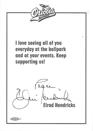 1994 Baltimore Orioles Photocards #NNO Elrod Hendricks Back