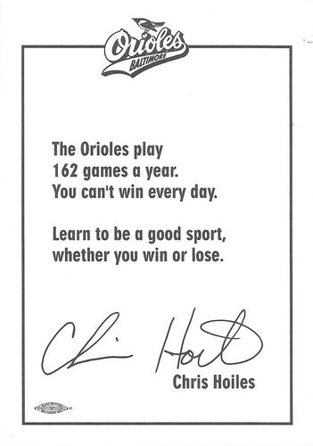 1994 Baltimore Orioles Photocards #NNO Chris Hoiles Back