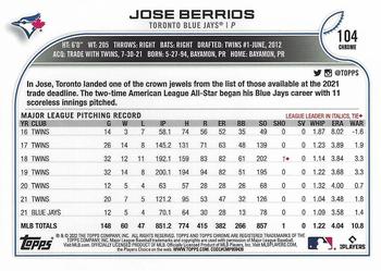 2022 Topps Chrome Sonic #104 Jose Berrios Back