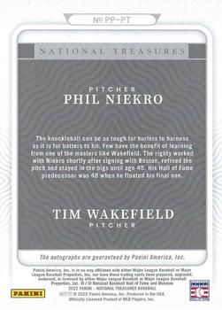 2022 Panini National Treasures - Prime Pairings Holo Platinum Blue #PP-PT Phil Niekro / Tim Wakefield Back