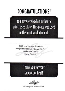 2021 Leaf Lumber - Nickname Fame Relics Printing Plates Magenta #NF-31 Steve Carlton Back