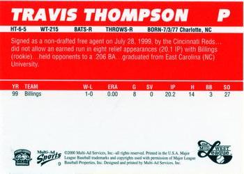2000 Multi-Ad Midwest League Top Prospects (Numbered Oval Logo) #9 Travis Thompson Back