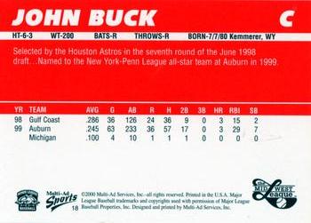 2000 Multi-Ad Midwest League Top Prospects (Numbered Oval Logo) #18 John Buck Back