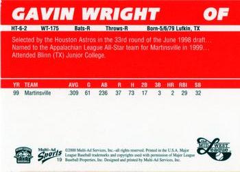 2000 Multi-Ad Midwest League Top Prospects (Numbered Oval Logo) #19 Gavin Wright Back