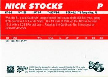 2000 Multi-Ad Midwest League Top Prospects (Numbered Oval Logo) #21 Nick Stocks Back