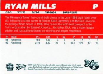 2000 Multi-Ad Midwest League Top Prospects (Numbered Oval Logo) #23 Ryan Mills Back