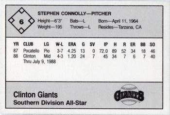 1988 Grand Slam Midwest League All-Stars - No MLB Logo #6 Steve Connolly Back