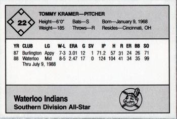 1988 Grand Slam Midwest League All-Stars - No MLB Logo #22 Tommy Kramer Back